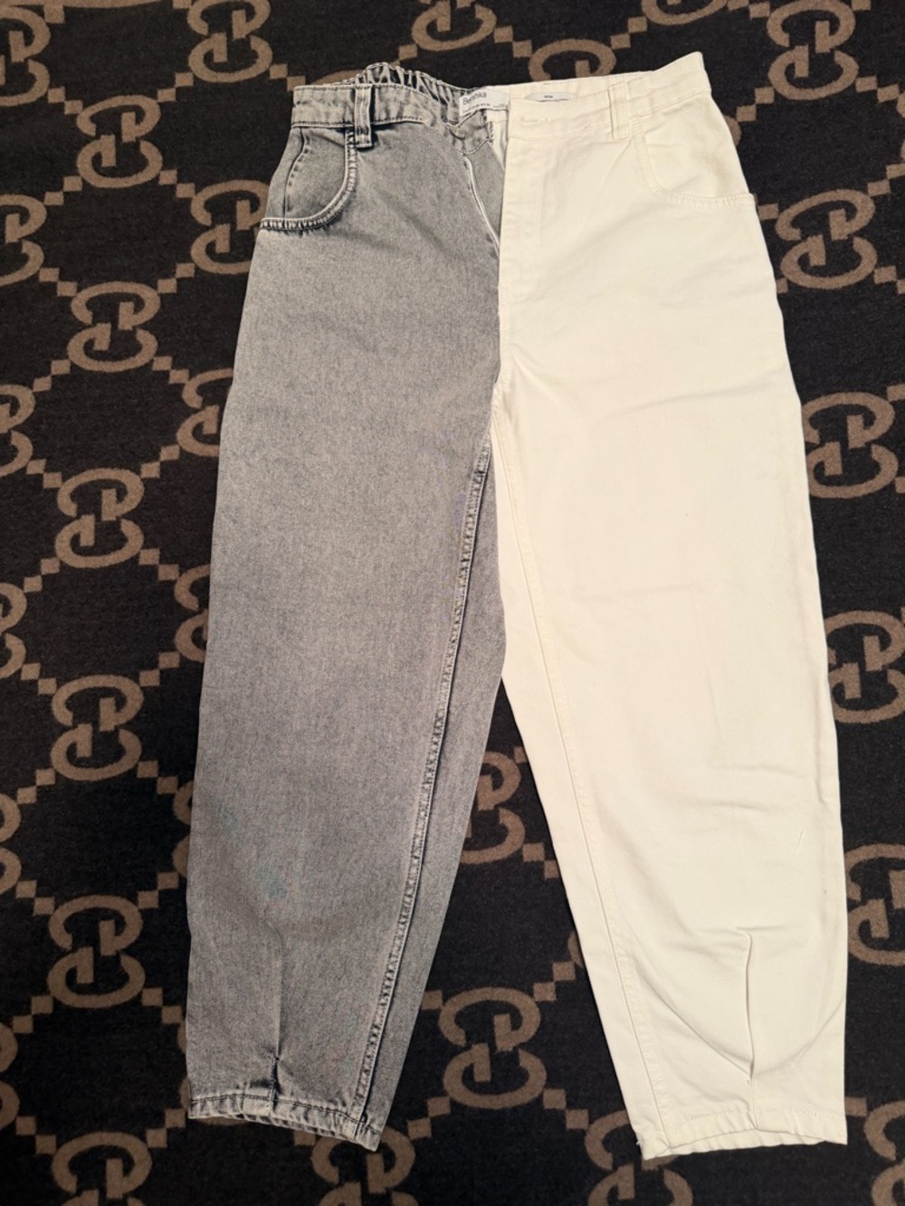 Bershka Two-Tone Women’s Jeans in Gray & White
